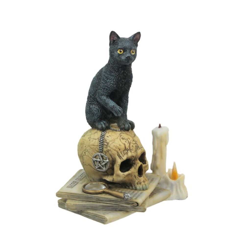 Lisa Parker Spirits of Salem Black Cat on Human Skull Statue 6.5 Inches High